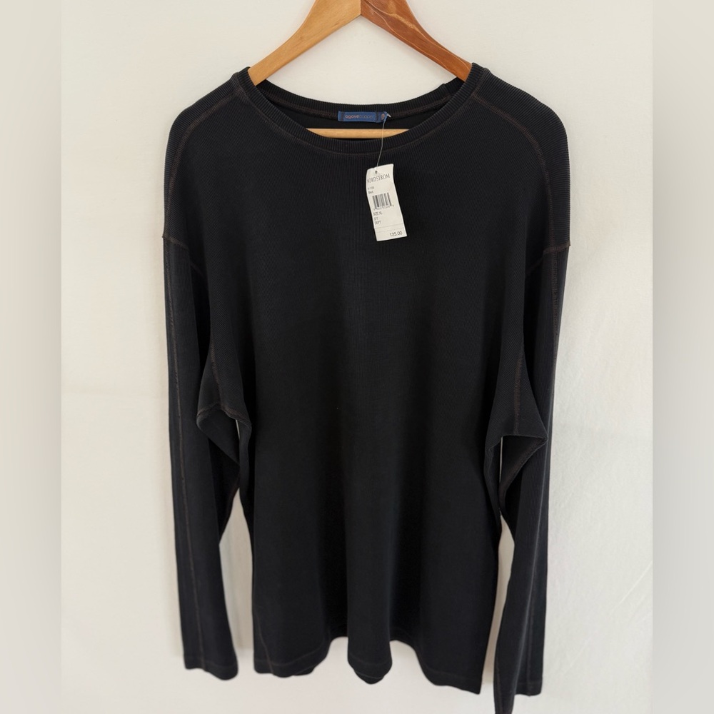 Agave Nordstrom Black Ribbed Long Sleeve Top